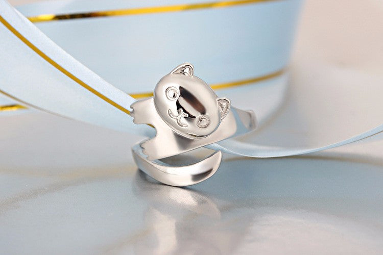 Happy Kitty Ring - Silver Plated - Animal Ringdom